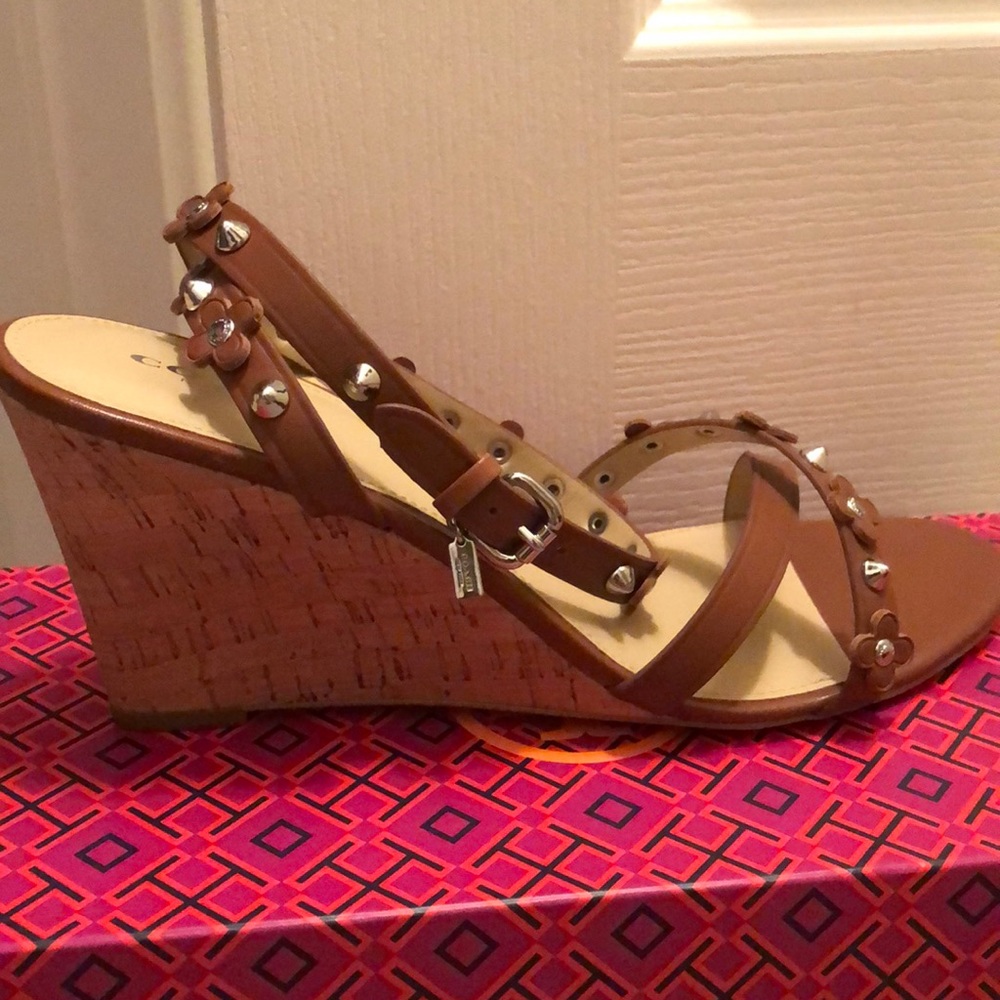 New coach wedges shoes 9.5 leather sandals brown - Picture 4 of 4